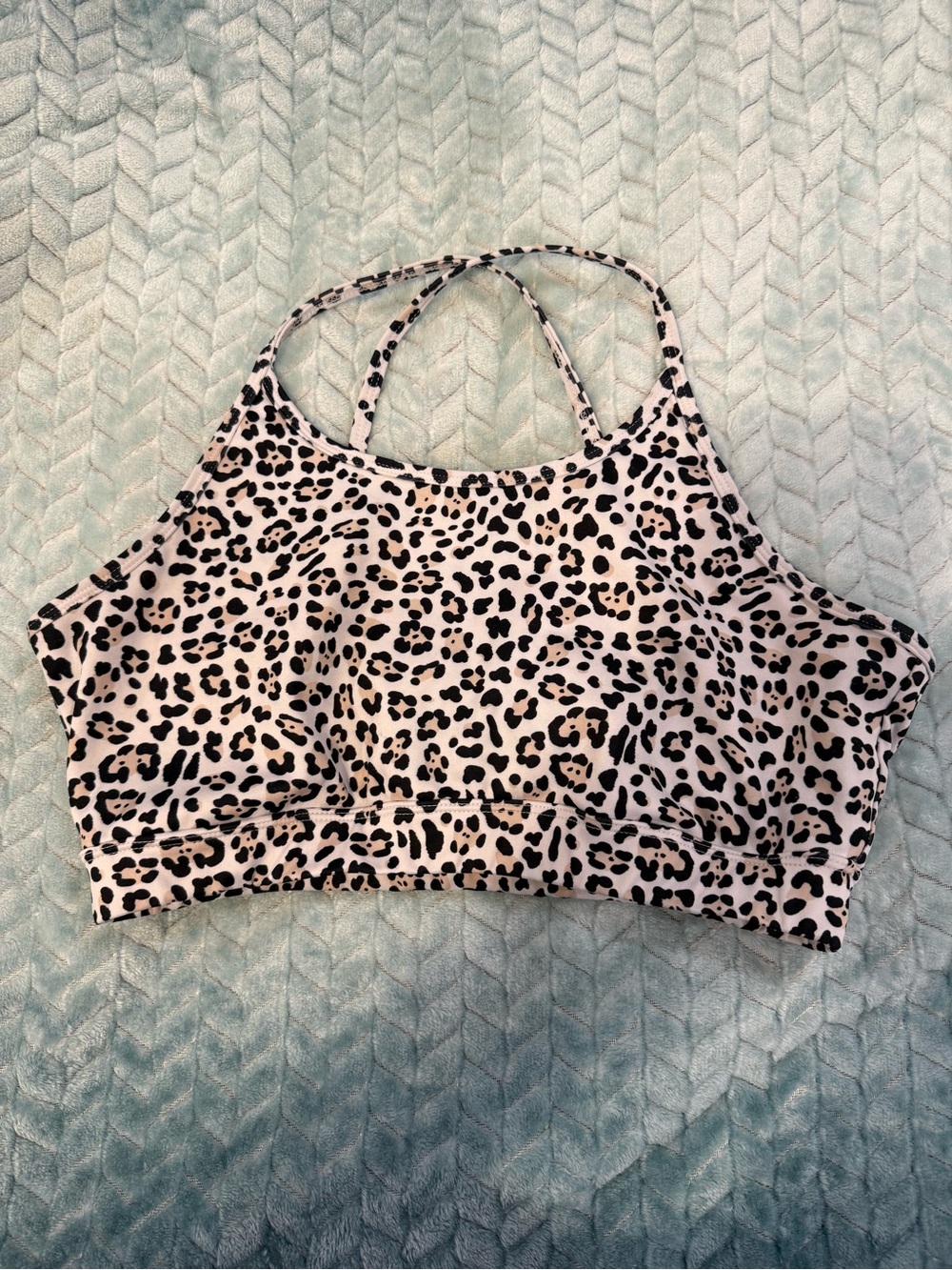 Leopard Print Halter Sports Bralette - White/Black